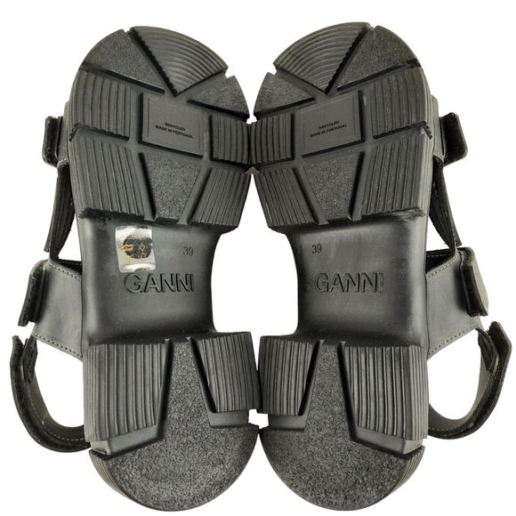 NWT GANNI Recycled Rubber Chunky Logo Platform Black Sandals Flatform Lugged - Picture 15 of 15